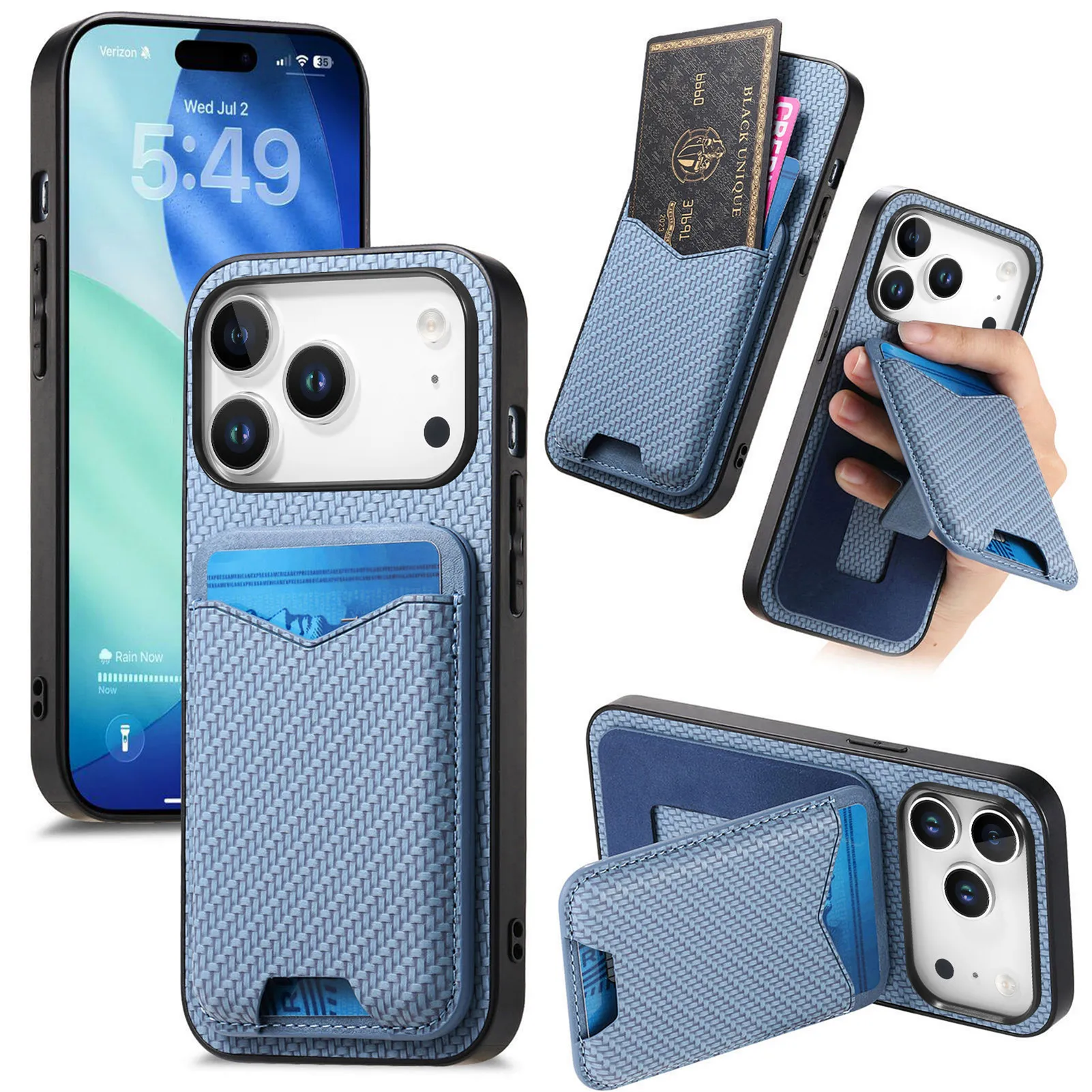 

Многоугольный чехол-кошелек из углеродного волокна для iPhone 17 Pro Max 16 Plus 15 Plus 14 13 12 11 Противоударный карманный чехол