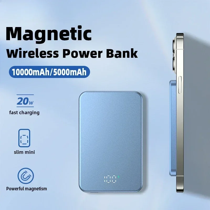 Banque d'alimentation magnétique sans fil ultra-mince, charge rapide, batterie de rechange externe pour iPhone 15, 14, 13, 12, 5000mAh, USB C PD20W, 10000mAh