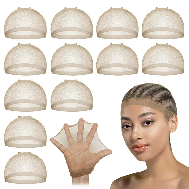 Bequeme HD-Kappe zum Tragen unter Kostümperücken, 12–100 Stück, schwarzbraune HD-Kappen für Spitzenperücken, unsichtbare Perückenkappe mit Hautmischung – Detail 1