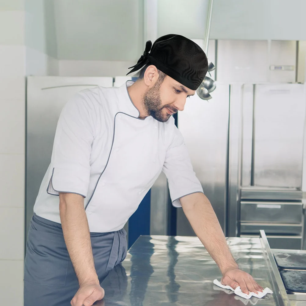 4-teilige Hüte für Herren, Koch-Turban, Uniform, Catering, Arbeiten, schwarze Kochmütze, Herren
