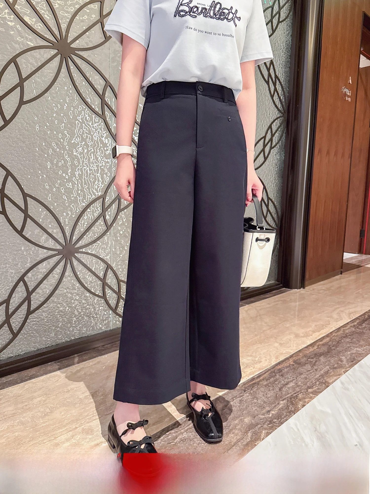 

Zhilucai Cotton Wide Leg Pants High Waist Loose Fit Casual Straight Cut Nine Points Fashionable Old Money Style Leisure Trousers