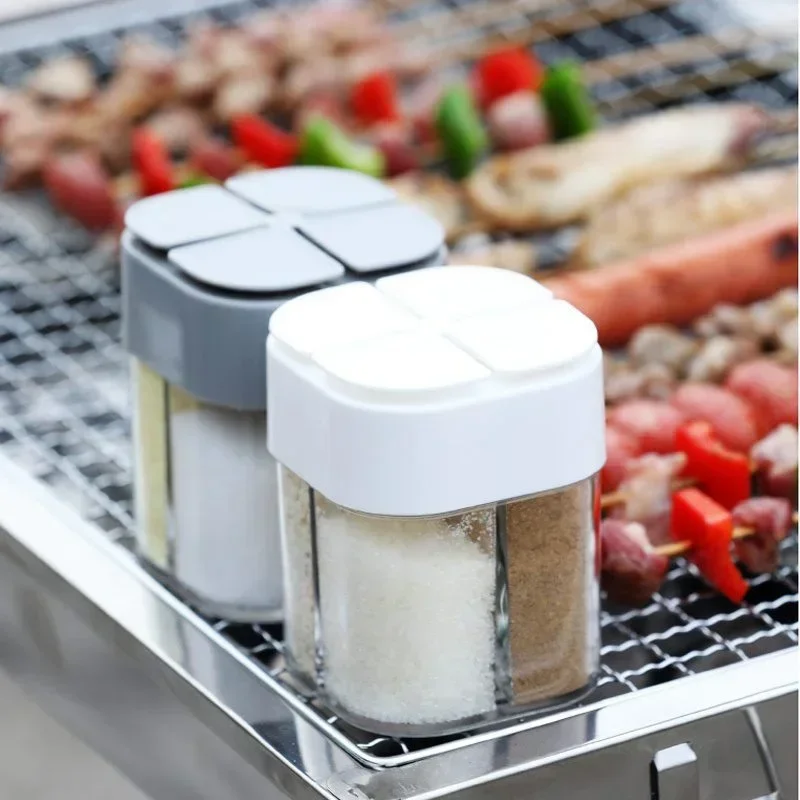 4-In-1 Transparent Plastic Seasoning Jar Salt and Pepper Spice Seasoning Box for Cooking BBQ