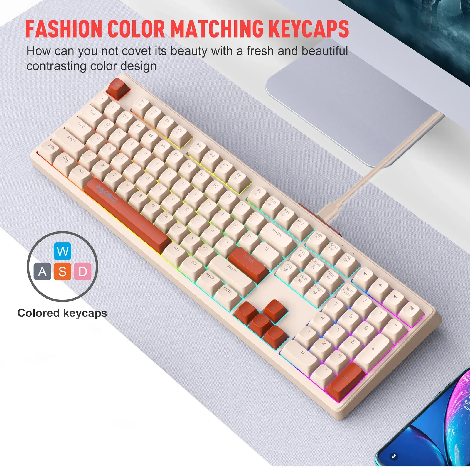 Wired Gaming Keyboard K108 RGB Streamer Adjustable Backlit Composite Function Key Membrane Keyboard for Game/Office