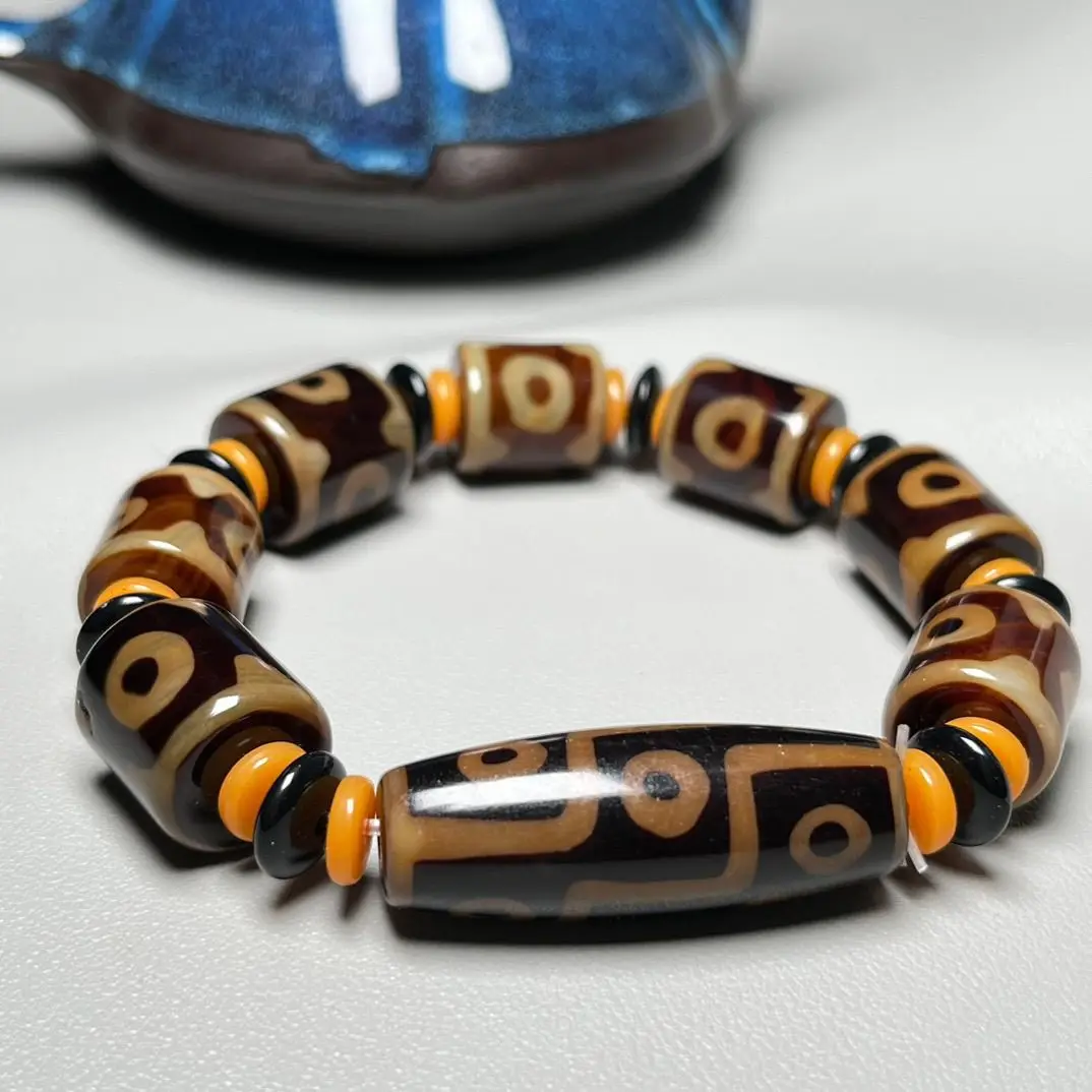 

Новый браслет из бусин с тремя глазами и тремя девятислойными бусинами, агат, халцедон, бусины Вэньвань Будда, ретро, этнический стиль