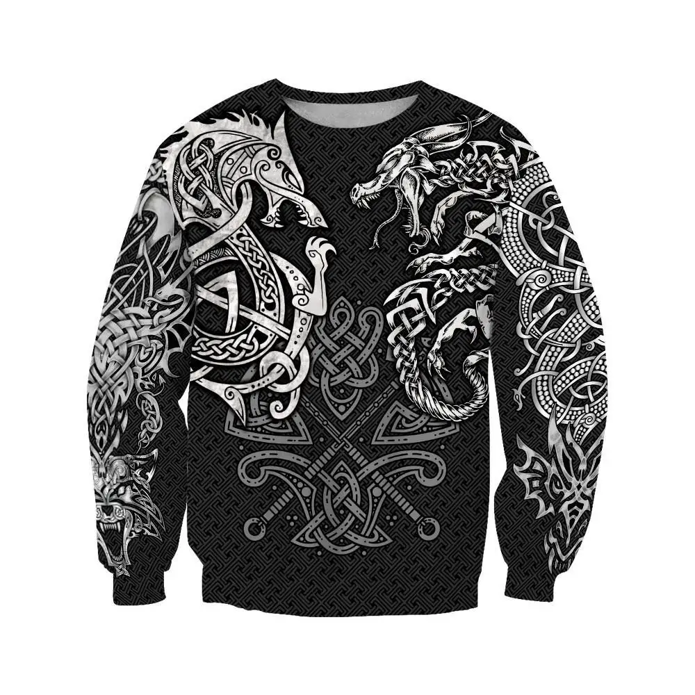 Viking Wolf And Dragon Tattoo 3D Printed Men Hoodies Sweatshirt Unisex Streetwear Zipper Pullover Casual Jacket Tracksuit