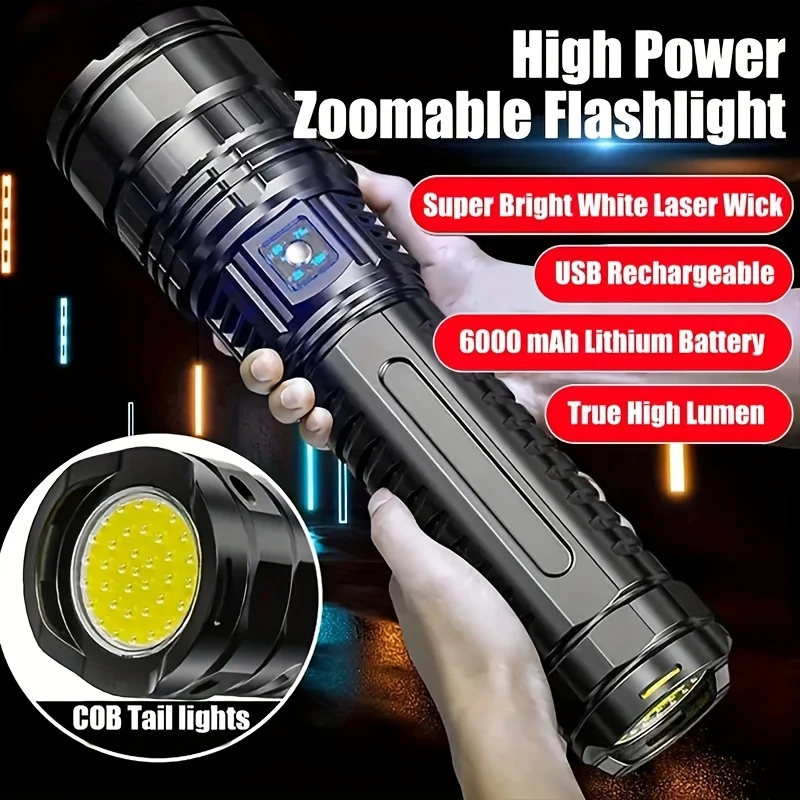 

Ultra Powerful Flashlight White Laser Torch Built-in 15000ma Battery Work Light Zoom Long Shot Spotlight Rechargeable Lantern