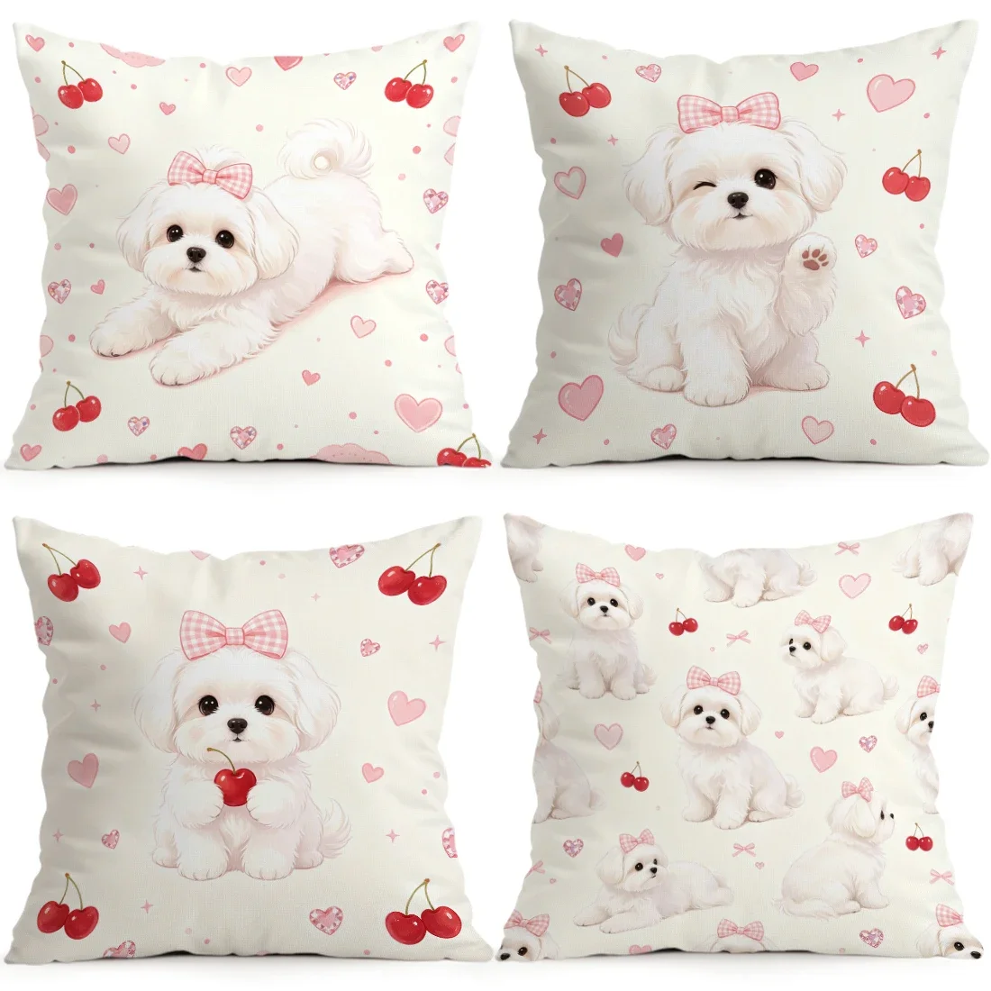 1/4pcs Maltese Puppy Pattern Cushions Pillowcase Polyester Cushion Cover Throw Pillow Pillowcover Home Car Sofa Decor