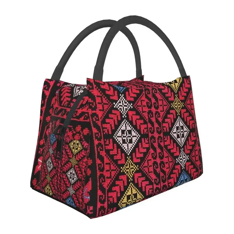 

Palestinian Embroidery Insulated Lunch Bag Women Portable Palestine Cross Tatreez Thermal Cooler Lunch Tote Beach Camping Travel