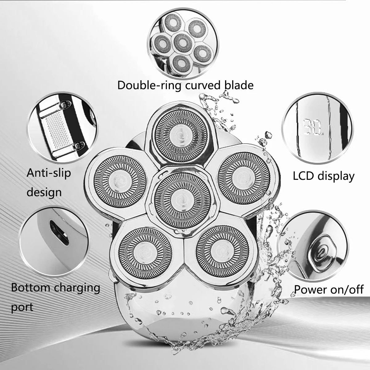 6-in-1 Shavers for Men with Pop-up Trimmer LED Display 6D Head Rotary Men's Shaving Razor - Silver