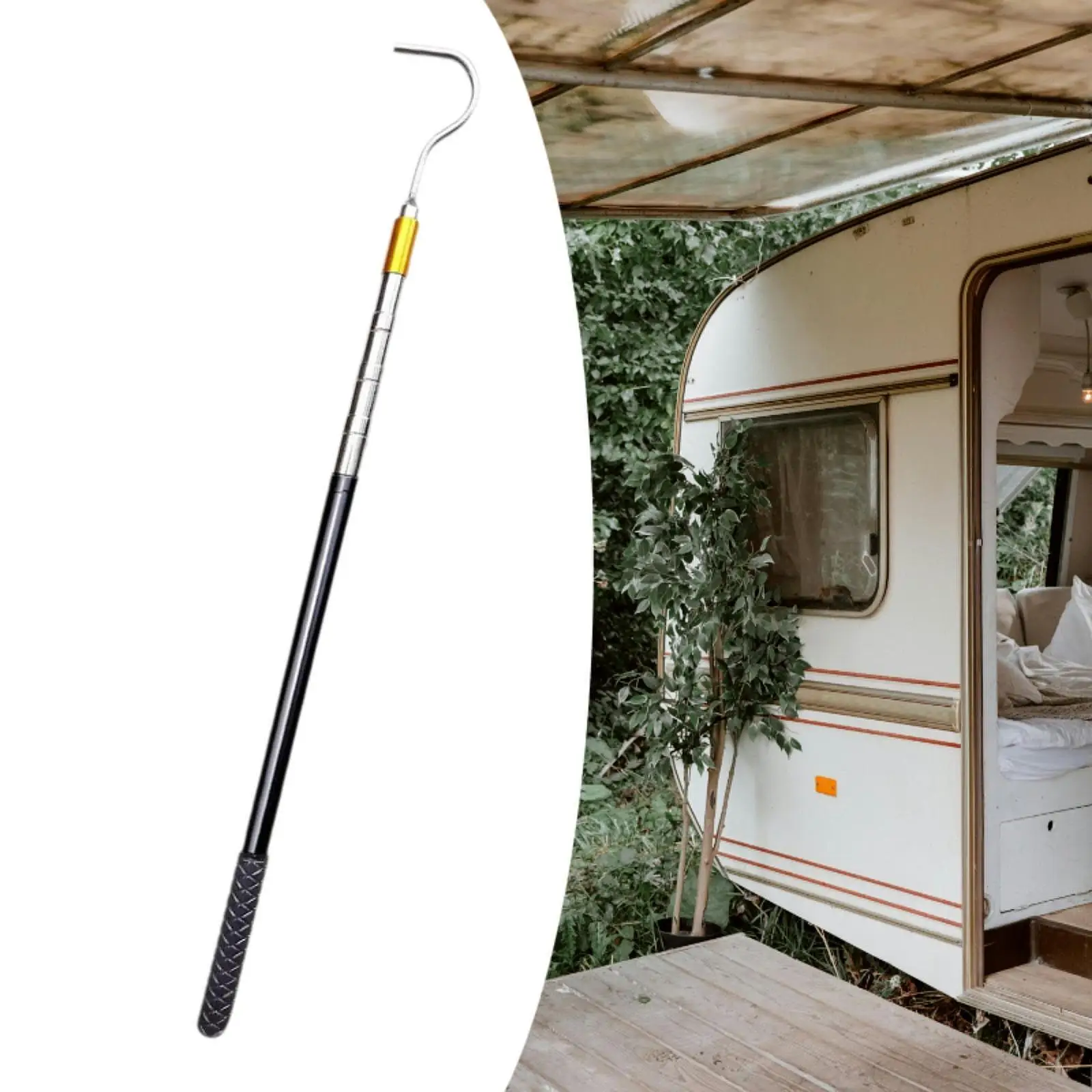 RV Awning Opener Stainless Steel for Tent Shelter Multi Section Lockable Rubber Handle Easy to Use Easy Reach Rod Retractable