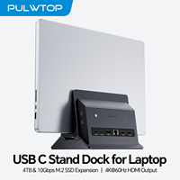 PULWTOP Vertical USB C Docking Station with M.2 SSD Case, HDMI, USB A/C, RJ45, SD/TF, PD for MacBook Pro/Air,Type C Laptop-black