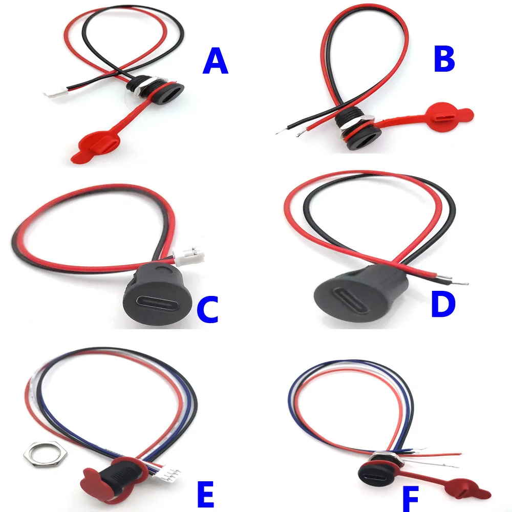 

50pcs USB Connector Type-C to PH 2.0 male with nut locking plate Female Waterproof USB-C High Current Fast Charging port jack
