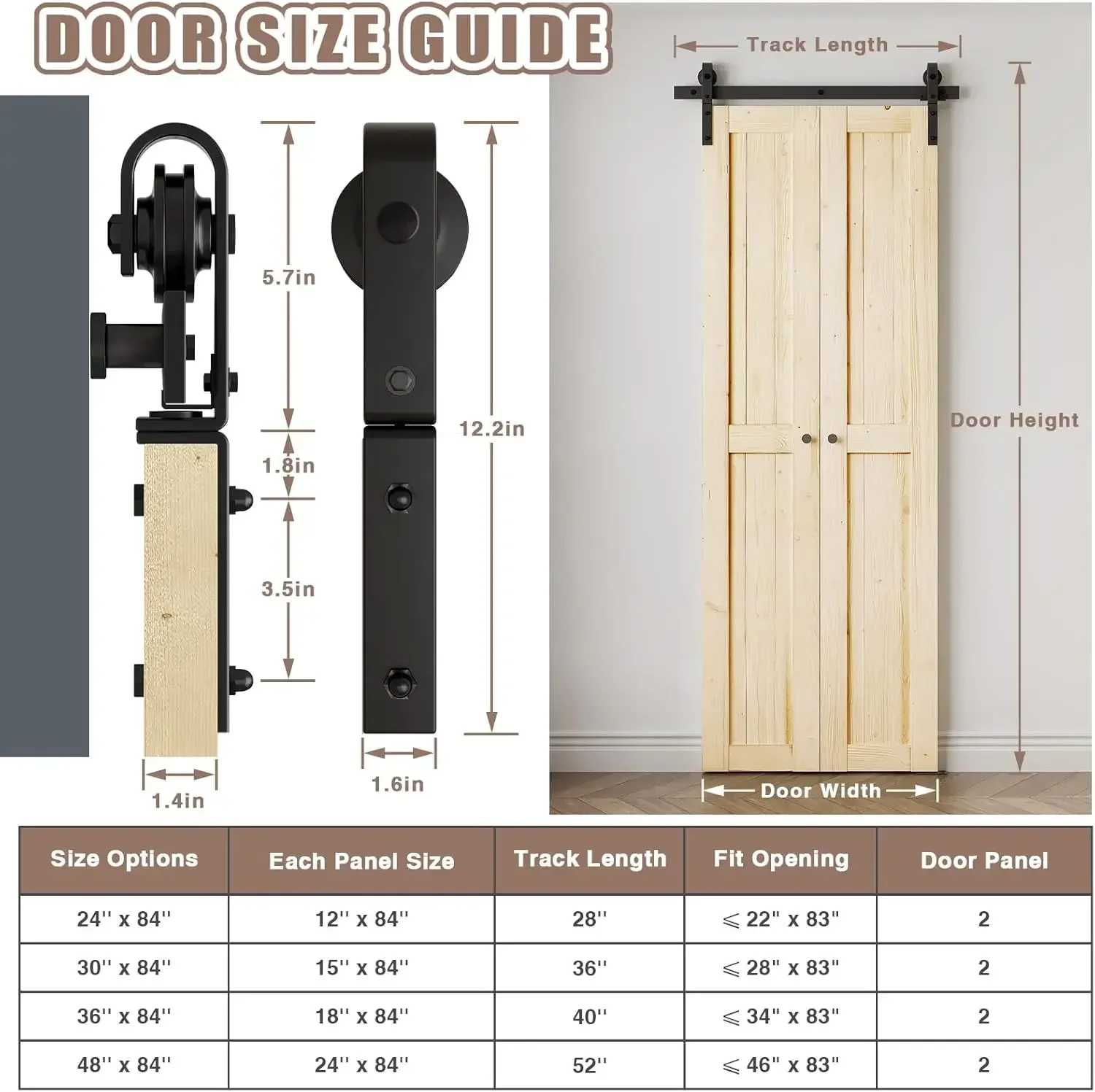 

（XMSJ-Hot）48'' x 84'' Bi-Fold Barn Door with Sliding Hardware Kit Set, 2 x 24in Door Panel with One-Piece 52'' Track, Pre-Drille