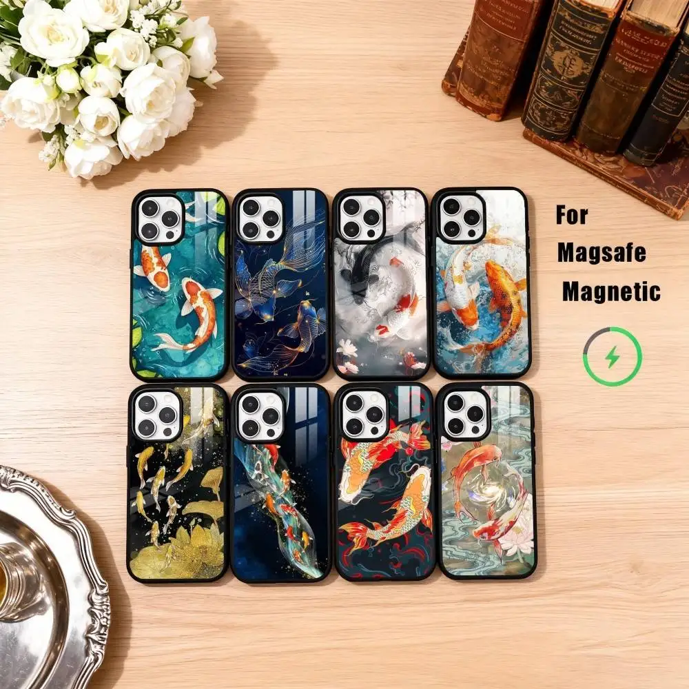

Lucky Animal Koi Carp Phone Case For iPhone17,16,15,14,13,12,11 Plus,Pro Max Magnetic For Magsafe Wireless Charging