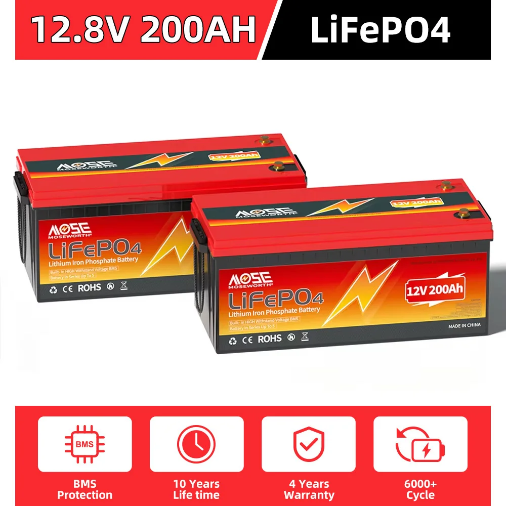 12.8V 200Ah LiFePO4 Battery 12V Lithium Battery Built in BMS Rechargeable For RV Campers Golf Cart Off-Road Solar Energy Storage