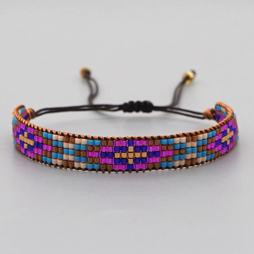 Women’s Boho Colorful Beaded Bracelet Handwoven Ethnic Adjustable String Bracelet Bohemian Tribal Handmade Jewelry Gift for Her