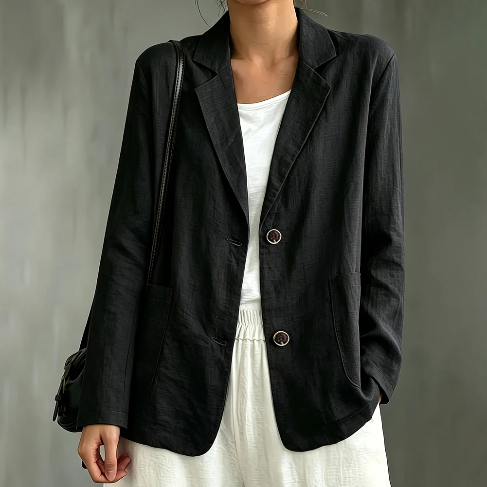 Womens Jacket Linen Blend Long Sleeve Loose Casual Sun Protective Outerwear Regular Length Moderate Elasticity