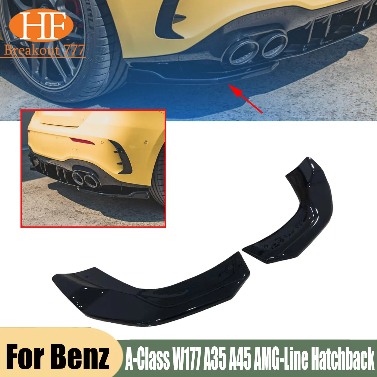 Rear Bumper Splitters Winglet Apron For Benz A‑Class W177 A35 A45 AMG‑Line Hatchback 2019‑2023