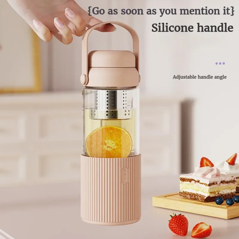 High Borosilicate Light Luxury Glass Water Bottle Color Transparent Teacup Portable Handle Outdoor Travel Tea Mug Flask