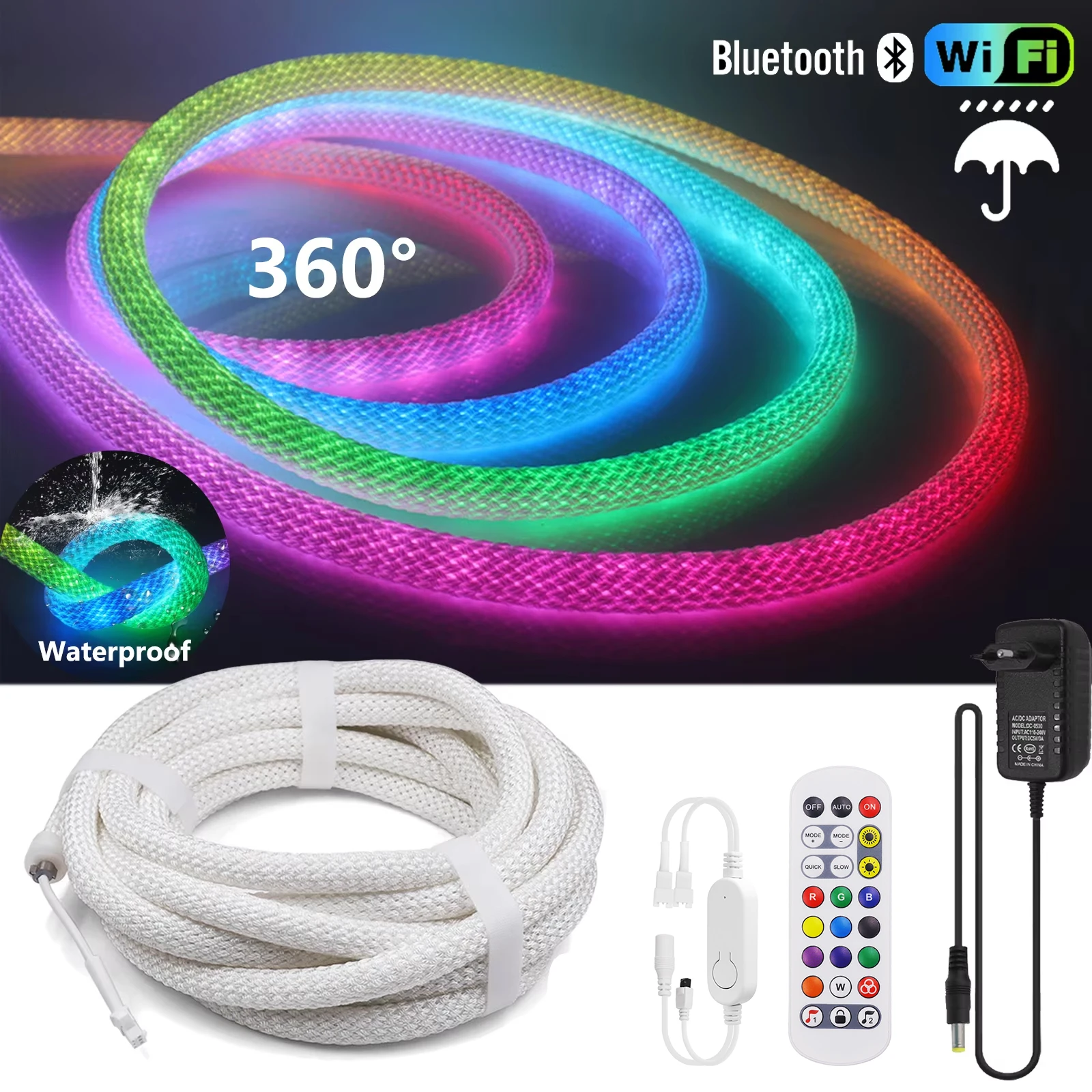 

WS2812B 360 Degree Round Reticulate Neon Light Strip Wifi Bluetooth Smart Led RGBIC For Outdoor Flexible Silicon Light Tape IP67