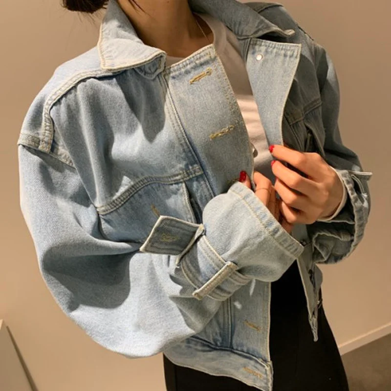 2024 ฤดูใบไม้ร่วงใหม่แฟชั่น Casual DENIM Coats Turn-Down COLLAR SINGLE Breasted Crop แจ็คเก็ตผู้หญิง Chic Patchwork แขนยาว Outwears