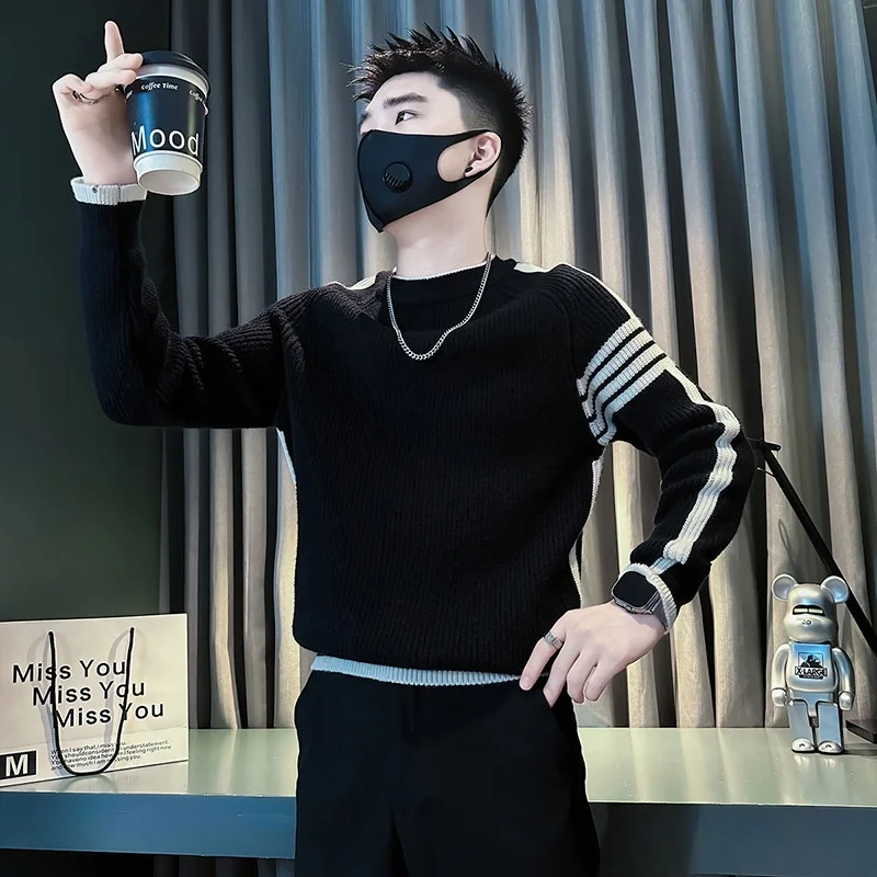 

Men's round Ne Sweater Small Size Casual All-Match Base Layer irt Autumn Winter Knitted Long Sve Youth Vitali Sle