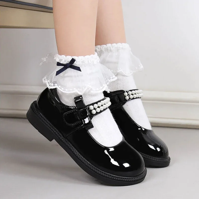 Zapatos de cuero para niños y niñas, calzado escolar negro, versátil, informal, uniforme de moda, zapatos planos antideslizantes, primavera y otoño