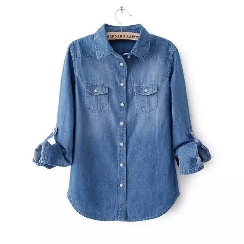 Chemise en Denim à Manches sulfpour Femme, Veste Fine, Décontractée, Vintage, Col Rabattu, à la Mode, Printemps et Automne, 2024