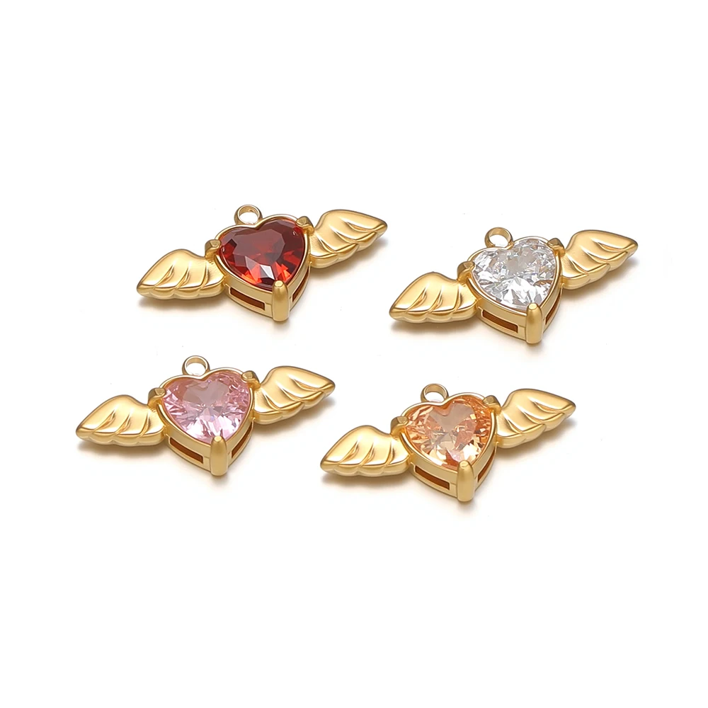 4 Stück Edelstahl-Zirkon-Anhänger, Flügel- und Herz-Charms für DIY-Mädchen-Schmuck, Halskettenherstellung, Damen-Ohrringe, Armband-Accessoires – Detail 3