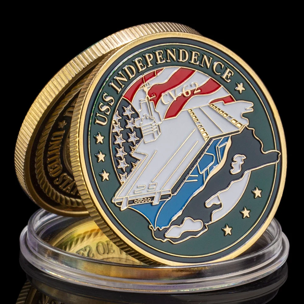 United States Navy CV-62 Independence Aircraft Carrier Gold Plated Souvenir Coin Department of The Navy Challenge Coin