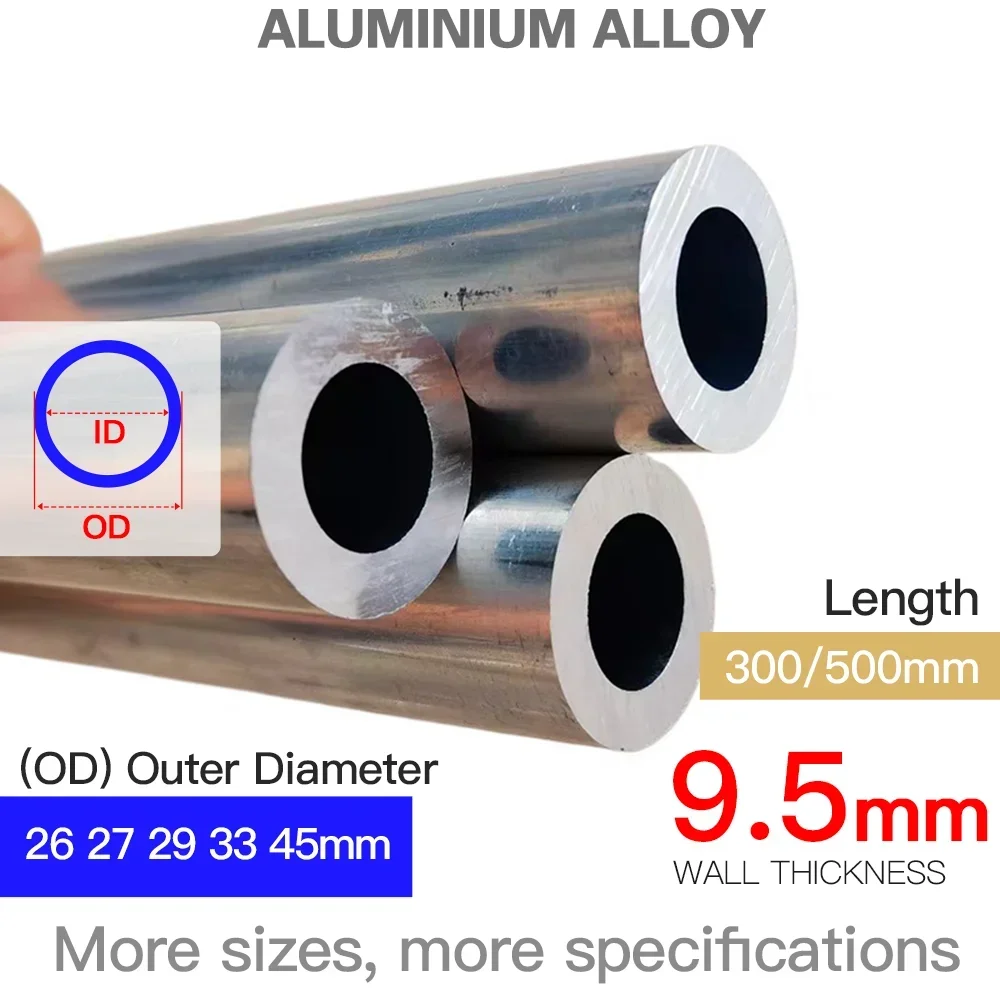 

Aluminium Pipe 9.5mm Thickness 26-45mm OD Straight 300mm 500mm Long Round 6063 Aluminum Alloy Tube