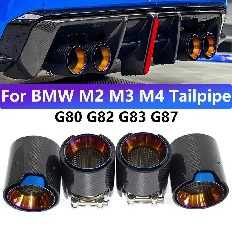 

4pcs for 2021-2024 BMW M2 M3 M4 G80 G82 G83 G87 Exhaust Pipe Upgrade Carbon Fiber Stainless Steel Black Muffler Nozzle Tips