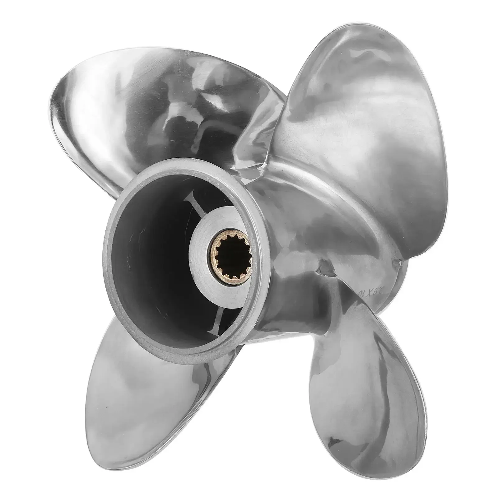 9.9x10 r Outboard Propeller 4 Blades Stainless Steel for Johnson 15 35HP Engine 14 Spline Teeth Boat Motor Accessory