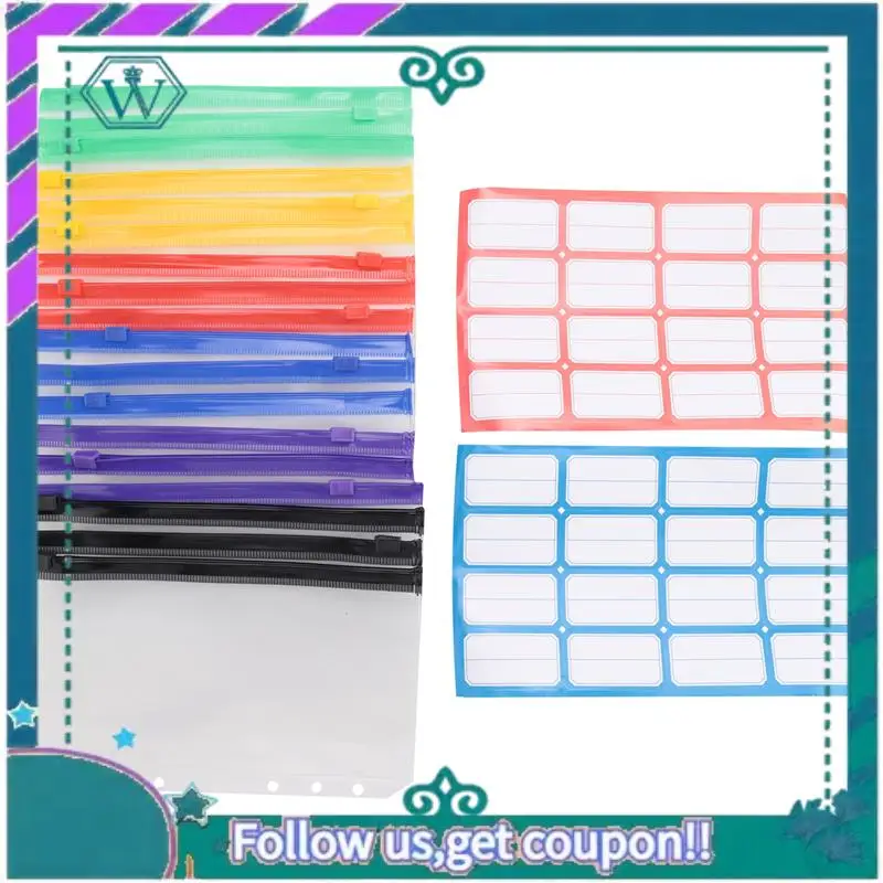 

Upgraded A6 Budget Binder Pockets With Zipper, Clear 6 Holes Cash Envelopes Folder,PVC Money Coupon Organizer Loose Leaf Bags