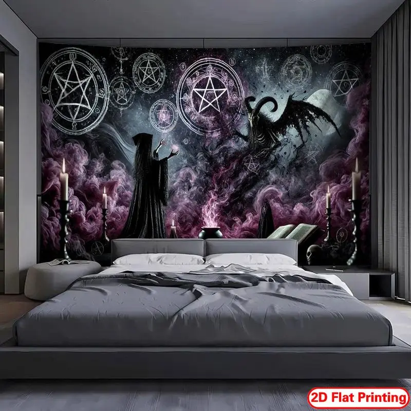 VIKAMA Gothic Occult Witch Tapestry Pentagram Magic Symbol Wall Hanging Dark Aesthetic Bedroom Dorm Home Wall Decoration