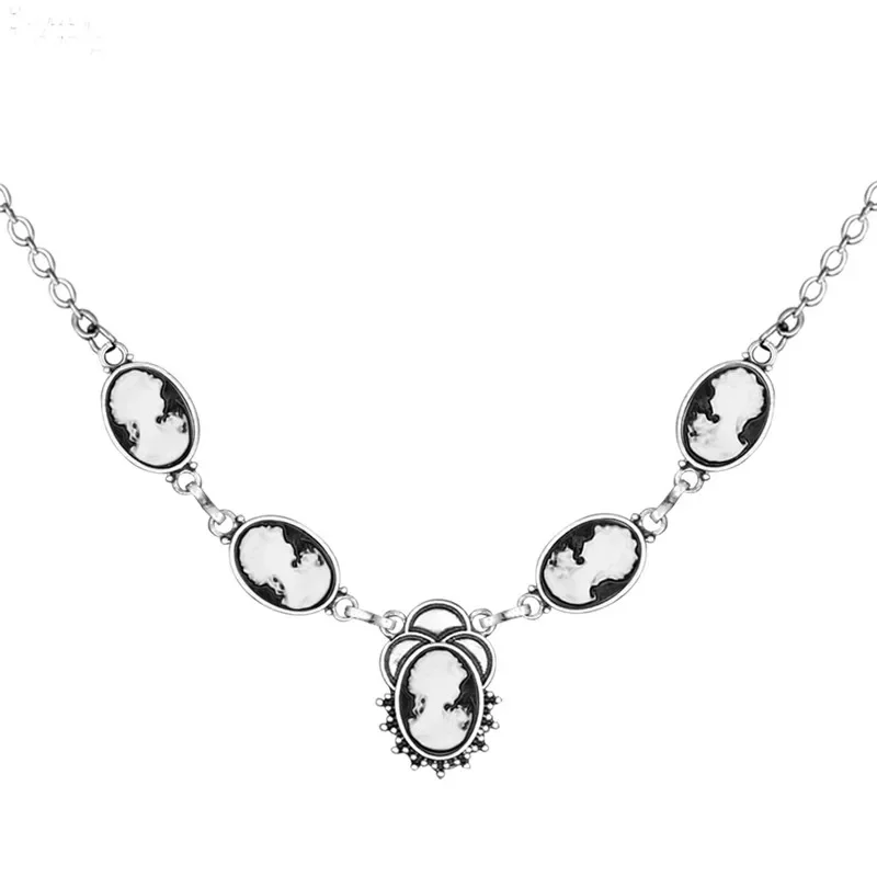 

6 Colors Lady Queen Cameo Choker Necklace For Women Antique Silver Plated Flower Pendant Stainless Steel Chain Necklace