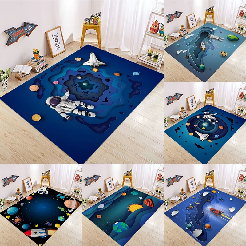 Astronaut Space Scence Area Rugs  Anti Slip Kitchen Carpet for Kitchen Living Room Bedroom Floor Mat Washable Area Flannel Rugs