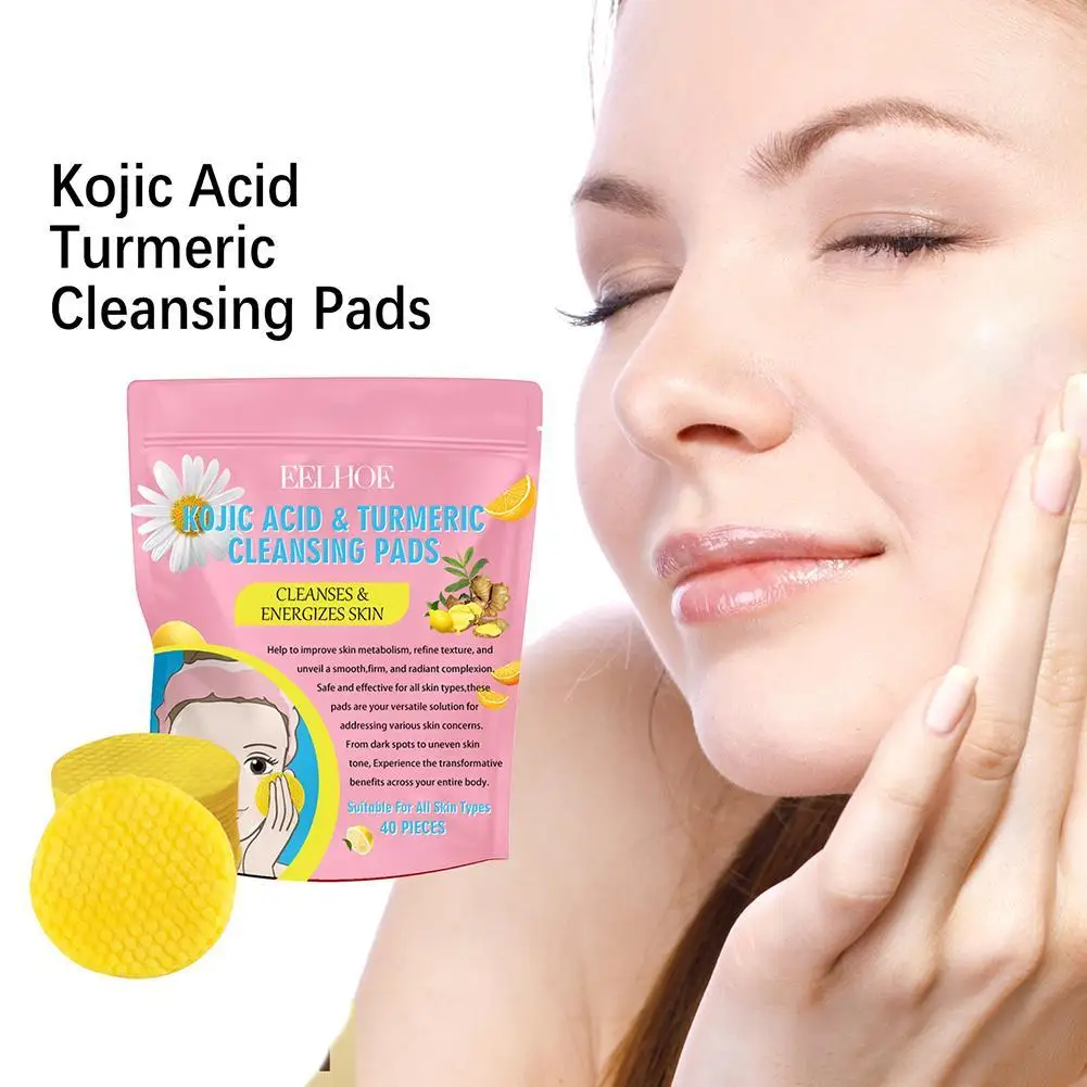 40 unids/bolsa almohadillas de limpieza de ácido kójico de cúrcuma almohadillas exfoliantes esponjas faciales para limpieza exfoliante limpieza diaria cuidado de la piel