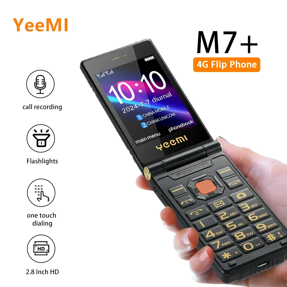 YeeMI M7+ Rugged Feature Big Button Large Fonts Dual SIM Dual Screen Filp Phone 6800mAh 4G Clamshell Cellphone For Old Man SOS