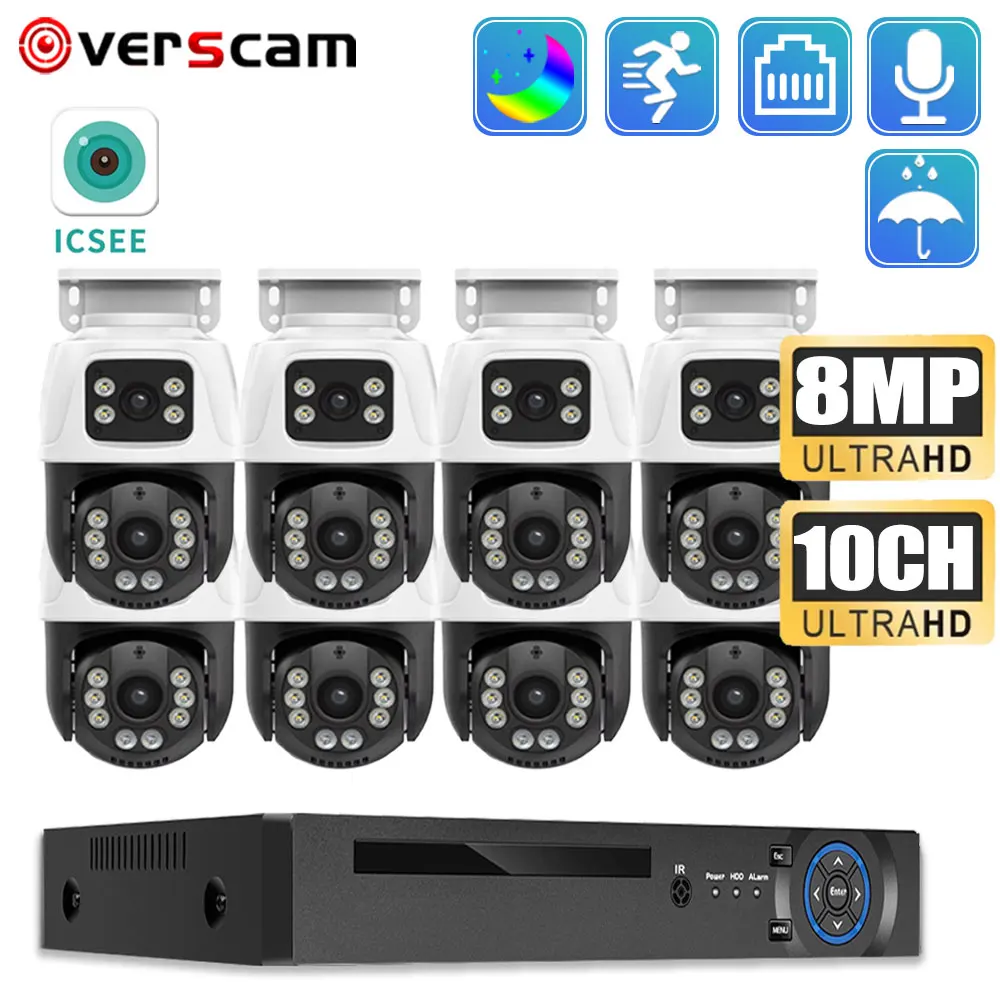 4K 8MP Dual-Lens POE PTZ Outdoor Security System Two-Way Audio, Night Vision, 10CH 4K NVR Kit & Motion Detection (ICsee/XMeye)