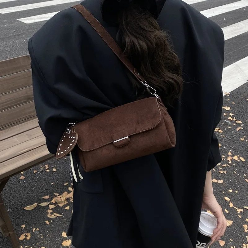 

Genuine Grade Luxury Designer Women's Shoulder Bag Red Green French Style Suede Cow Leather Female Crossbody Bag Daily-use Purse