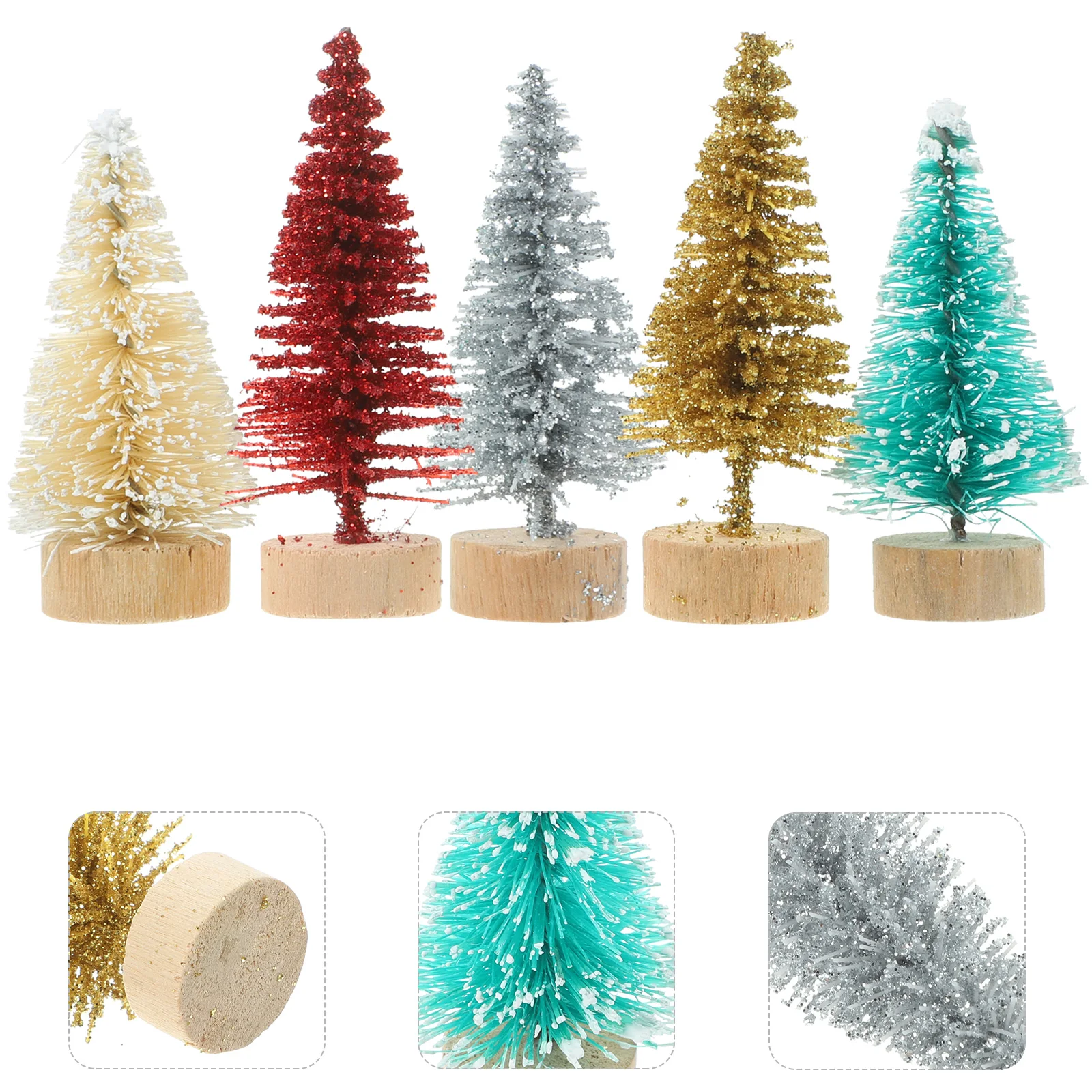 

60 Pcs Mini Christmas Tree Ornaments Trees for Table Decor Outdoor Decorative Wood Small Decoration