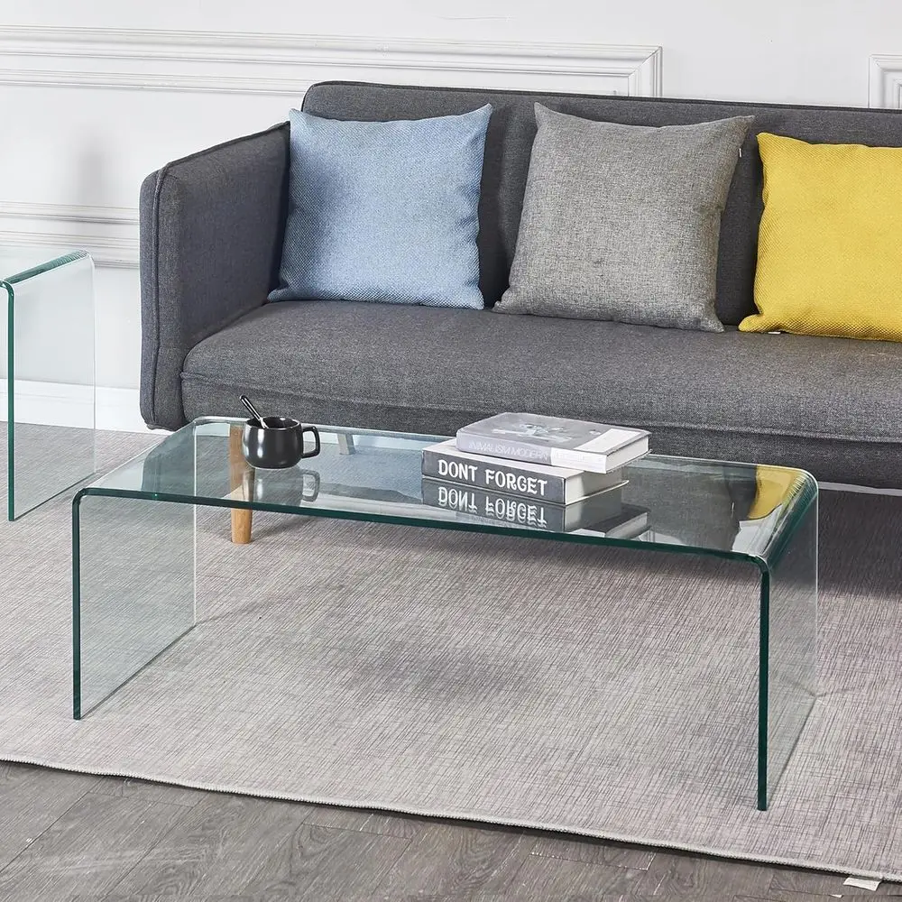 

Large Contemporary Clear Glass Coffee Table, Spacious Living Room Furniture, Sleek Waterfall Glass End Table, Low Maintenance, S