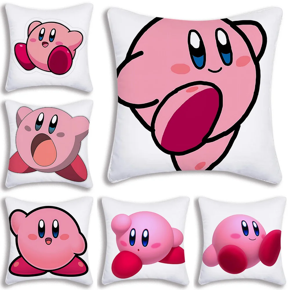 Kirbys Stickers Pillow Covers Cartoon Sofa Decorative Home Double-sided Printing Short Plush Cute Cushion Cover