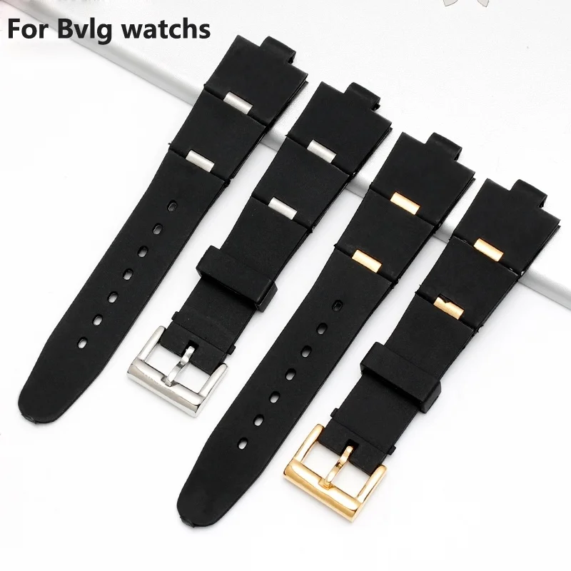 

uhgbsd Rubber Watch Strap Replacement For Bvlg DP42C14SVDGMT Men Silicone Band 24mm 22mm Accessories Convex 8mm