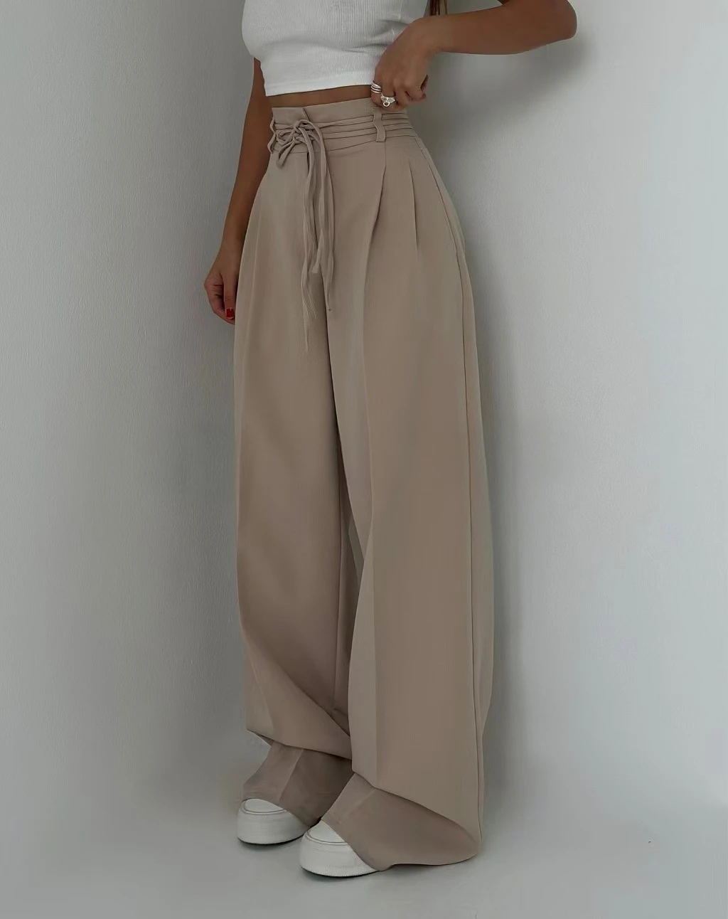 Faionable Casual High Waist Wide Leg Pants Suit Trousers Loose Fit Comfortable Long Pants for Young Women Commute Sle
