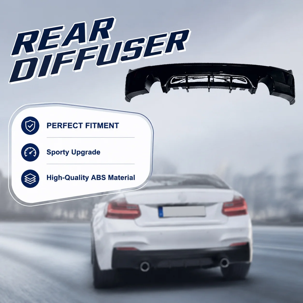 Für BMW 2er F22 F23 M Sport 2014-2019 Heckdiffusor Splitter Einzel-/Doppelauslass Lippe ABS Direktmontage Langlebig Kratzfest Wasserabweisend UV-beschichtet Einfache Installation Sport-Tuning