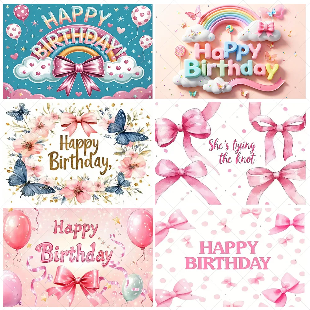 

Pink Bow Tie Photography Backdrop Girls Birthday Party Decorations Flower Balloon Background Banner Baby Shower Supplies Props