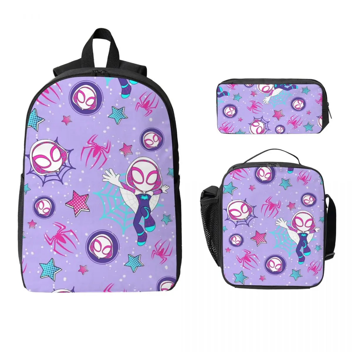 

Ghost Spider Gwen Backpack Student Boys Girls BookBag School Bag Computer Shoulder Bags 3ps Insulated Lunch Bag Pencil Case