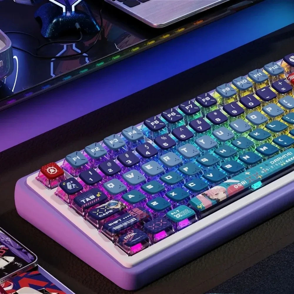 122 keys, blue pink purple, transparent personalized keycap PBT + PC keycap ASA for MX switch gaming mechanical keyboard image 3